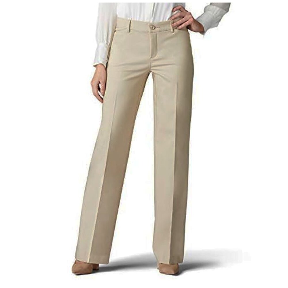 Lee Women's Ultra Lux Comfort Flex Motion Trouser Mid Rise Pants, Khaki, 8 Short